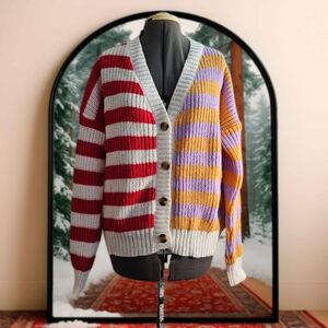 Colorblock Striped Cardigan